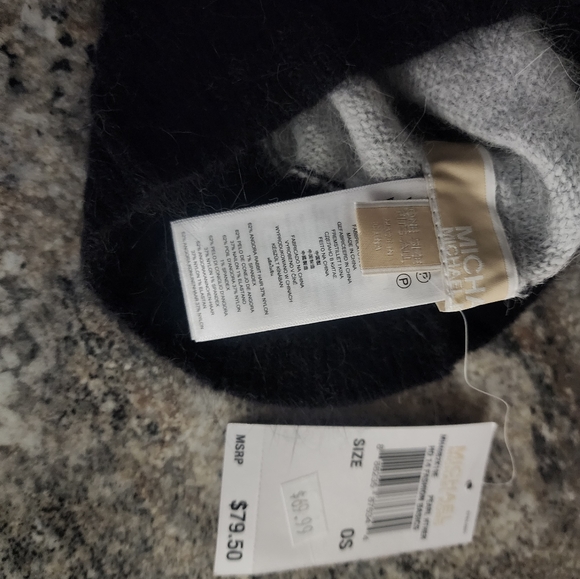 Michael Kors Angora rabbit fur winter hat in pearl heather with black trimOSFM - Picture 6 of 8
